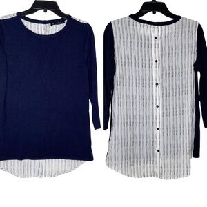 𝅺JASMINE & Juliana navy blue and striped blouse. Size S